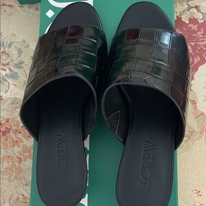 J. Crew Glossy Black Croc-Embossed Mules in original box. Never worn.